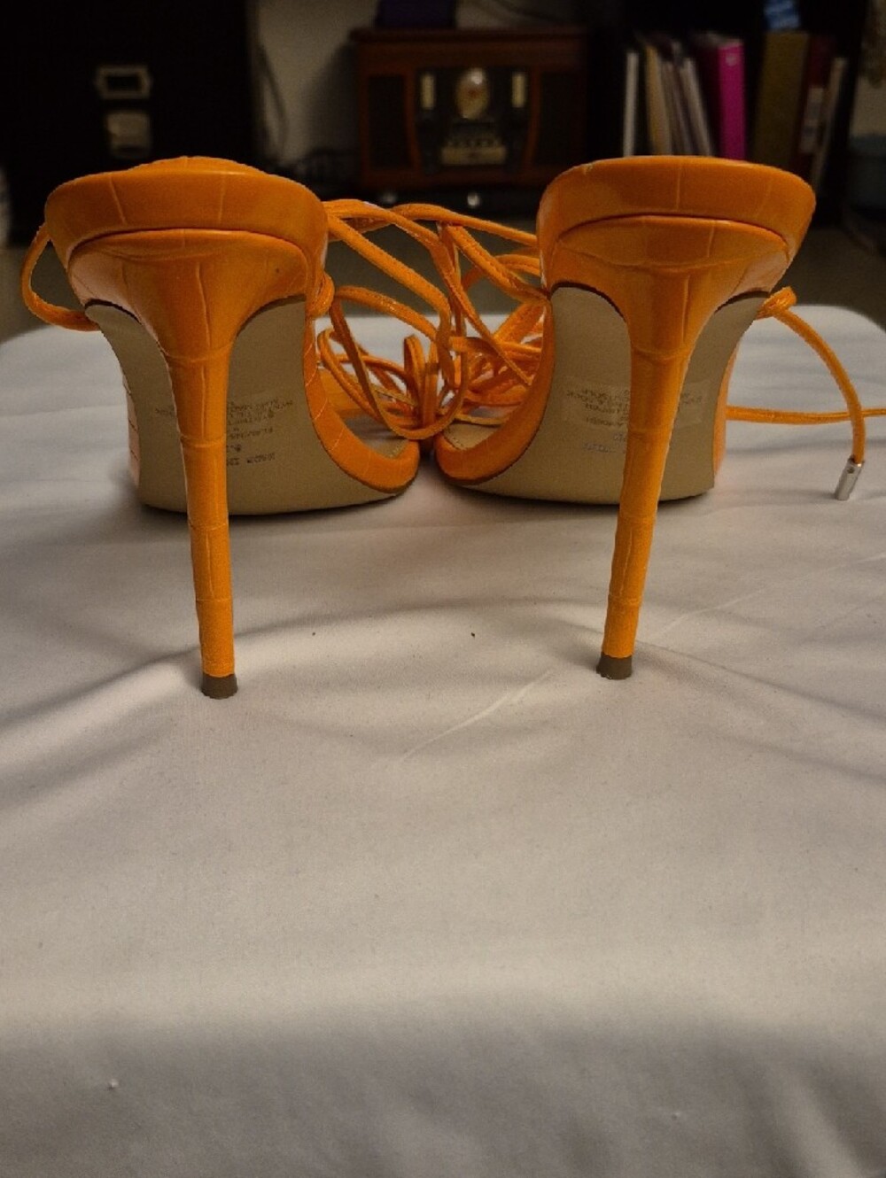 Steve Madden Orange Croc-Embossed Pointed Toe Strappy Heels - Picture 2 of 4
